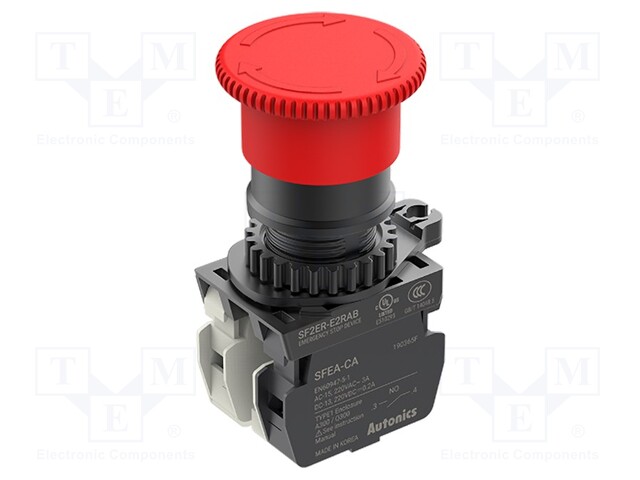 Switch: emergency stop; 22mm; Stabl.pos: 2; NC x3; red; mushroom