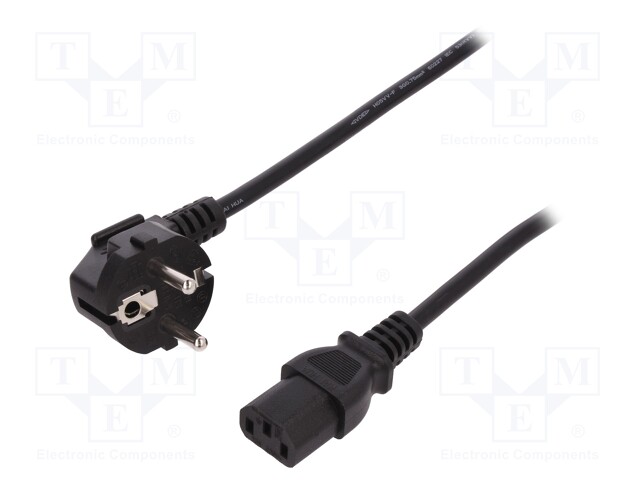 Cable; CEE 7/7 (E/F) plug angled,IEC C13 female; 750mm; black