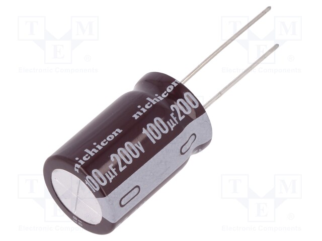 Capacitor: electrolytic; THT; 100uF; 200VDC; Ø16x25mm; Pitch: 7.5mm
