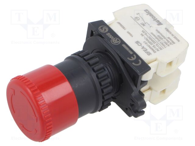 Switch: emergency stop; 22mm; Stabl.pos: 2; NC x2; red; mushroom