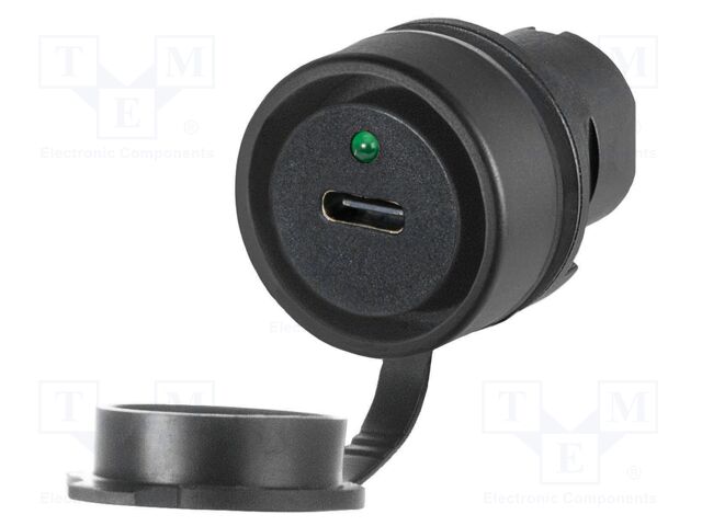 USB 3.0 C/A socket; 22mm; IP20,IP66 (from the front); 46; black