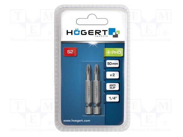 Screwdriver bit; Phillips; PH0; Overall len: 50mm; 2pcs.