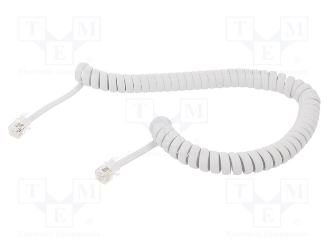 Cable: telephone; coiled; RJ10 plug,both sides; white; 2m