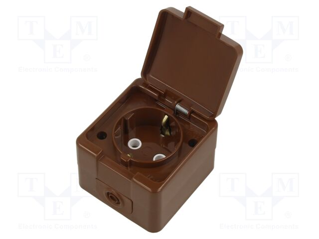 Connector: AC supply; socket; 2P+PE; 250VAC; 16A; brown; wall mount