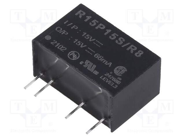 Converter: DC/DC; 1W; Uin: 13.5÷16.5V; Uout: 15VDC; Iout: 66mA; SIP7