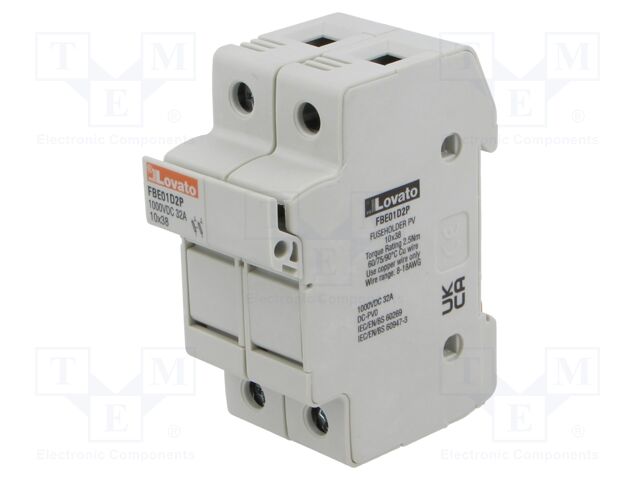 Fuse base; 10x38mm; for DIN rail mounting; 32A; Poles: 2; 1kVDC