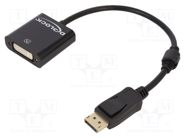 Adapter; DisplayPort plug,DVI-I (24+5) socket; 0.2m; black