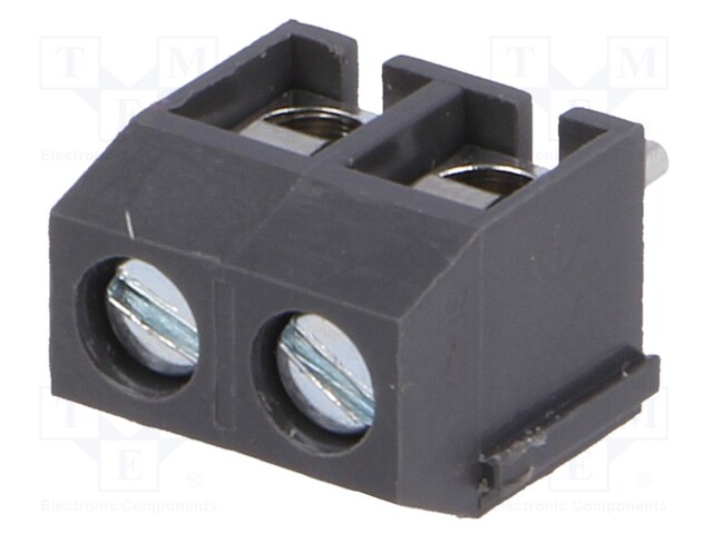 PCB terminal block; angled 90°; 5mm; ways: 2; on PCBs; 1.5mm2; grey