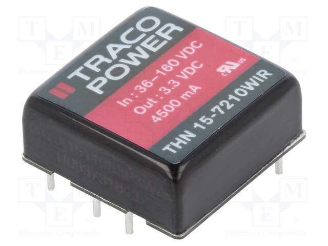Converter: DC/DC; 15W; Uin: 36÷160V; 3.3VDC; Iout: 4500mA; 1"x1"
