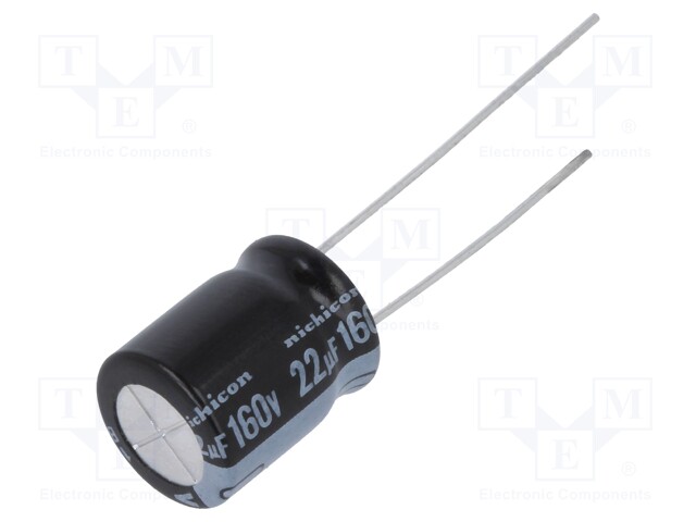 Capacitor: electrolytic; THT; 22uF; 160VDC; Ø10x12.5mm; Pitch: 5mm