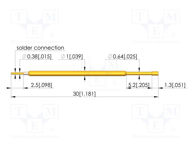 Test needle; Spring compression: 4mm; 5mm; 1A; CuBe; gold-plated