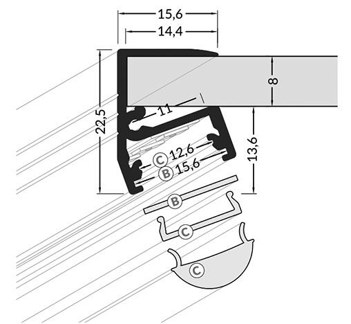 Profiles for LED modules; edge; natural; L: 2m; aluminium