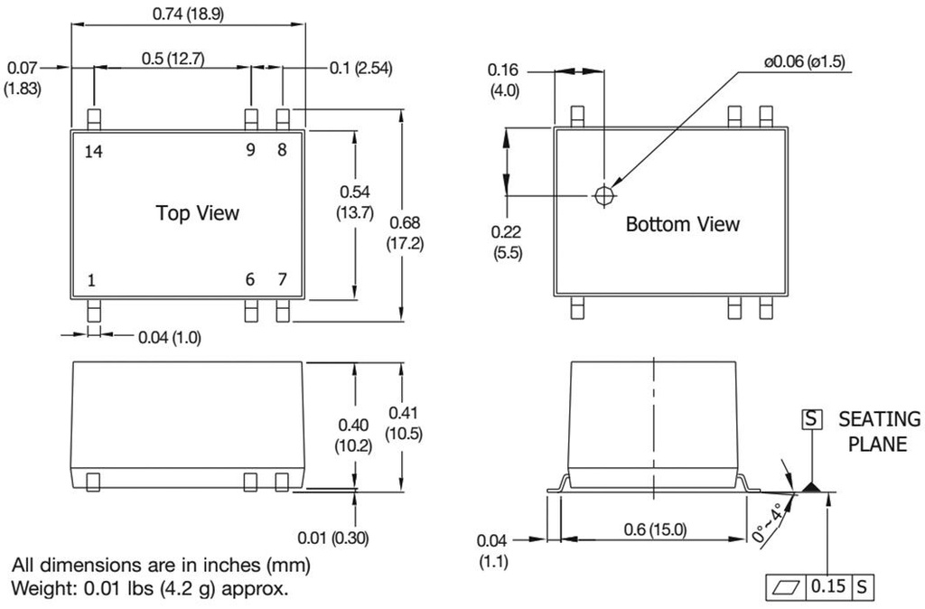 Isolated Board Mount DC/DC Converter, ITE, 1 Output, 1 W, 5 V, 200 mA