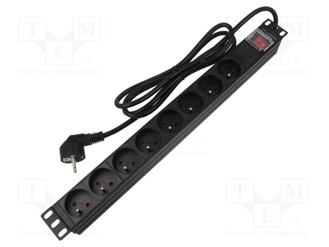 Plug socket strip: protective; Sockets: 8; 230VAC; 16A; black; 2m