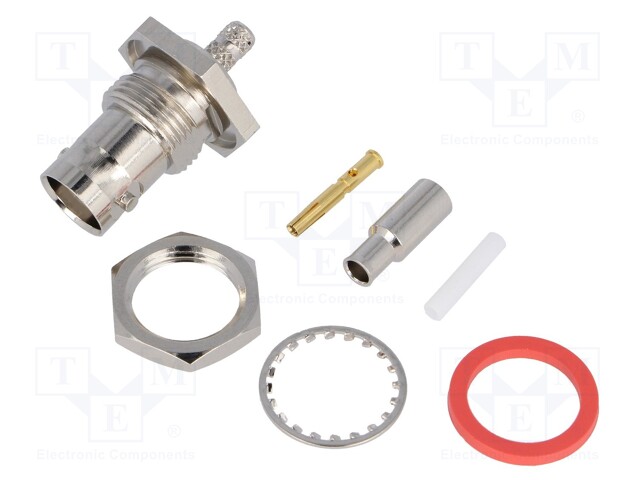 Socket; BNC; female; straight; 50Ω; crimped; for panel mounting