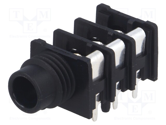 Socket; Jack 6,35mm; female; stereo; with on/off switch; THT