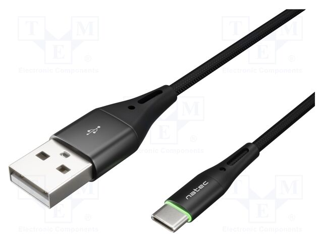 Cable; USB 2.0; USB A plug,USB C plug; nickel plated; 0.1m; black
