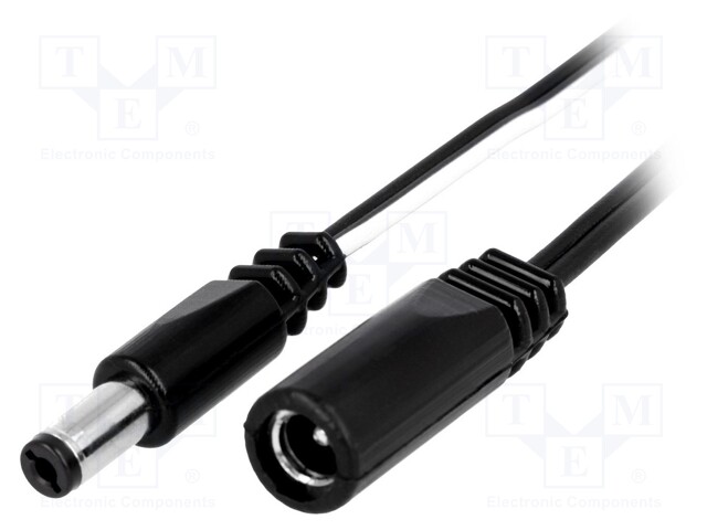 Cable; DC 5,5/2,1 plug,DC 5,5/2,1 socket; straight; 0.5mm2; 3m