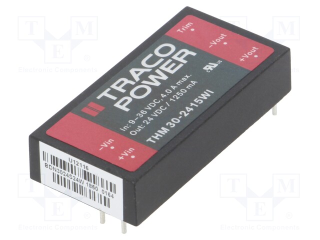 Converter: DC/DC; 30W; Uin: 9÷36V; 24VDC; Iout: 1250mA; 2"x1"; 32g