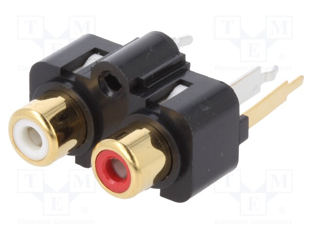 Socket; RCA; female; double; straight; THT; gold-plated