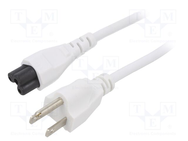 Cable; 3x18AWG; IEC C5 female,NEMA 5-15 (B) plug; PVC; 3m; white
