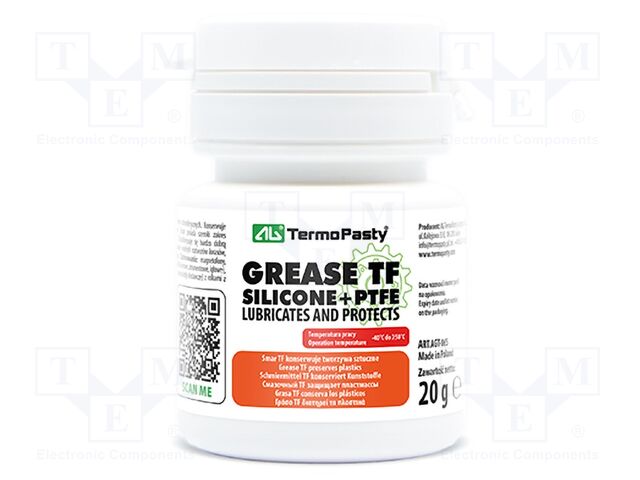 Grease; paste; Ingredients: PTFE,silicone; plastic container