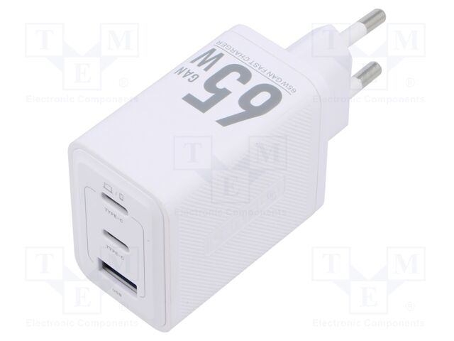 Power supply: switching; mains,plug-in; 5÷20VDC; 65W; white; 3.25A