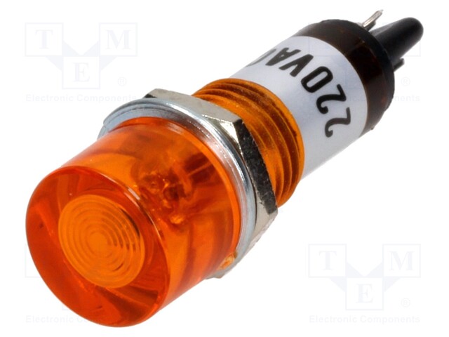 Indicator: with neon lamp; flat; orange; 230VAC; Cutout: Ø10mm