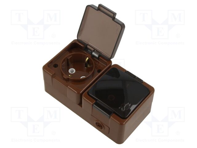 Connector: AC supply; socket; 2P+PE; 250VAC; 16A; brown; wall mount