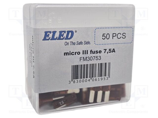 Fuse: fuse; 7.5A; 32VDC; automotive; 14.3mm; 14.3x3.8x15.3mm