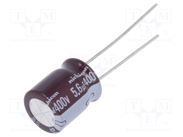 Capacitor: electrolytic; THT; 5.6uF; 400VDC; Ø10x12.5mm; Pitch: 5mm