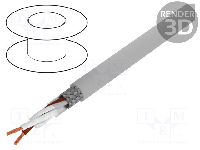 Wire; Li2YCY-TP; 1x2x0,5mm2; tinned copper braid; PVC; grey; 50V