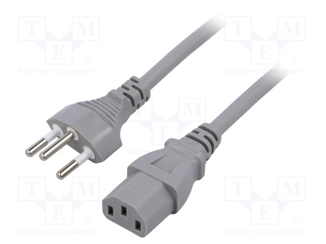 Cable; 3x1mm2; IEC C13 female,SEV-1011 (J) plug; PVC; 1.8m; grey