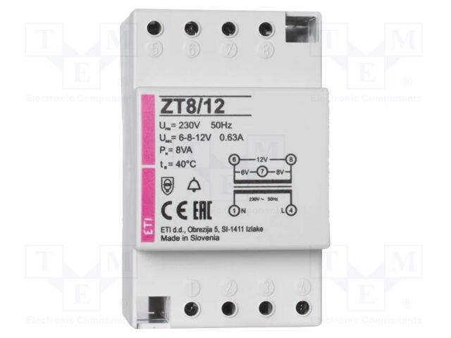 Transformer: bell; 12VA; 230VAC; 6V; 8V; 12V; Leads: terminal block