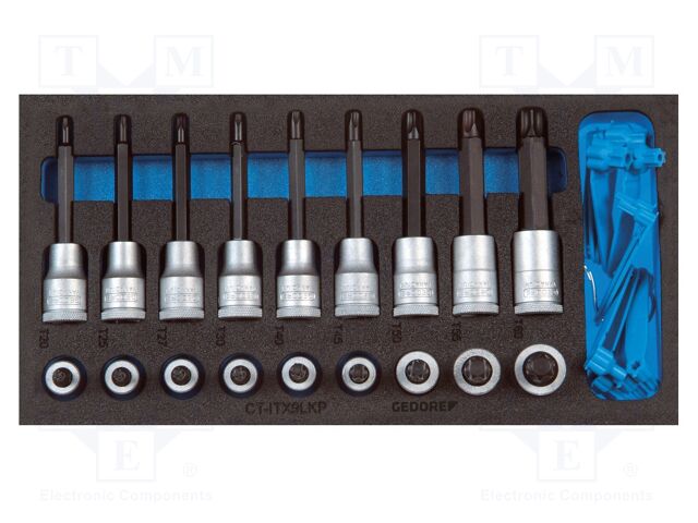 Kit: socket bits; in a foam tray; Torx®; tool trolley; 1/2"