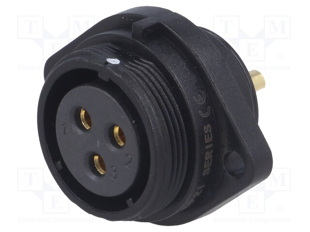 Socket; female; SP21; PIN: 3; IP68; soldering; 500V; 4mm2; 30A