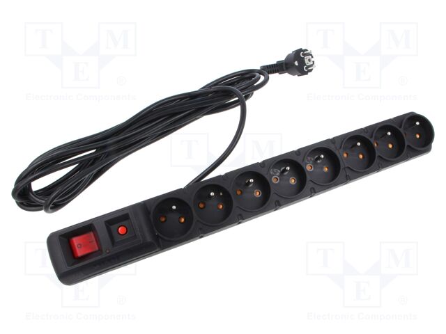 Plug socket strip: protective; Sockets: 8; 230VAC; 10A; black
