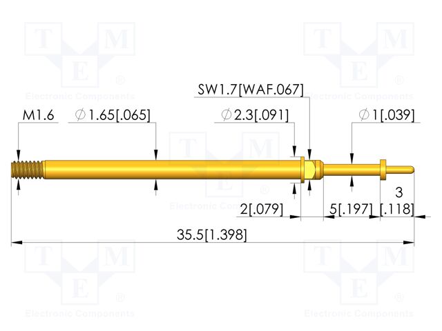 Test needle; Spring compression: 4mm; 5mm; 5A; CuBe; gold-plated