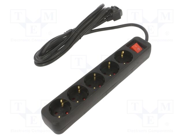 Extension lead; 3x1mm2; Schuko; Sockets: 5; rubber; black; 3m; 10A