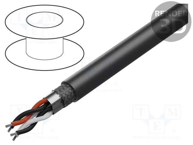 Wire; 2x2x24AWG; RS485; stranded; Cu; LSZH; black; 500m; CPR: B2ca
