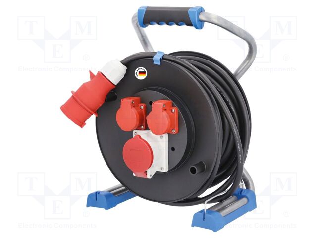 Extension lead; 5G2.5mm2; Sockets: 3; rubber; black; 20m; 16A