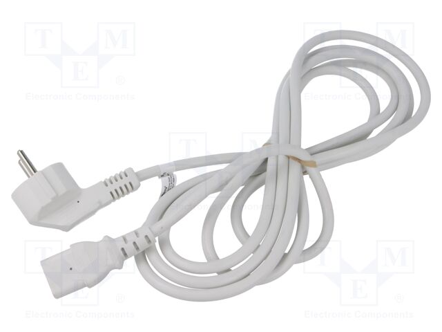 Cable; CEE 7/7 (E/F) plug angled,IEC C13 female; PVC; 3m; white