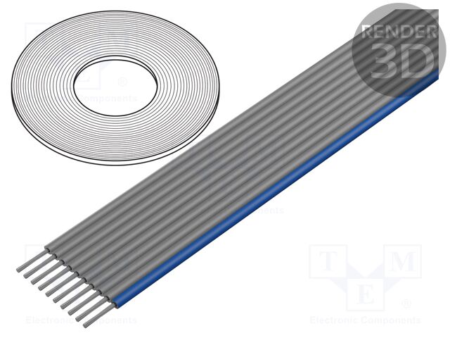 Wire: ribbon; 1.27mm; stranded; Cu; unshielded; PVC; grey; 30m; 100ft
