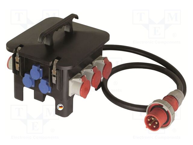 Electric switchboard; 5G16mm2; Sockets: 9; rubber; black; 2m; 63A