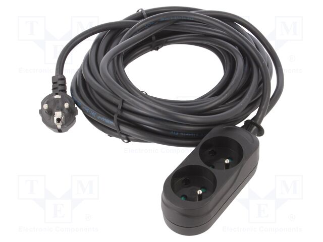 Extension lead; Sockets: 2; PVC; black; 3x1,5mm2; 10m; 16A