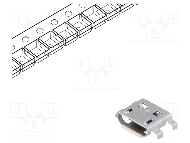 Socket; USB B micro; on PCBs; SMT; horizontal; middle board mount