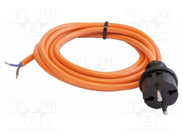 Cable; 2x1mm2; CEE 7/7 (E/F) plug,wires; PUR; 3m; orange; 16A; 230V