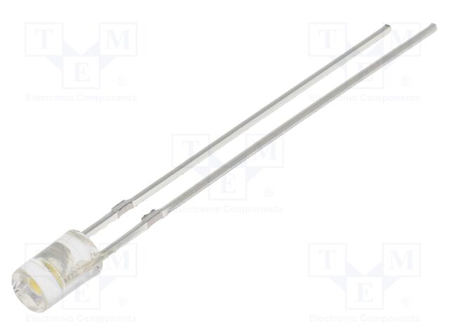 LED; white warm; 3mm; 750÷1120mcd; 140°; Front: convex; 2.7÷2.9VDC