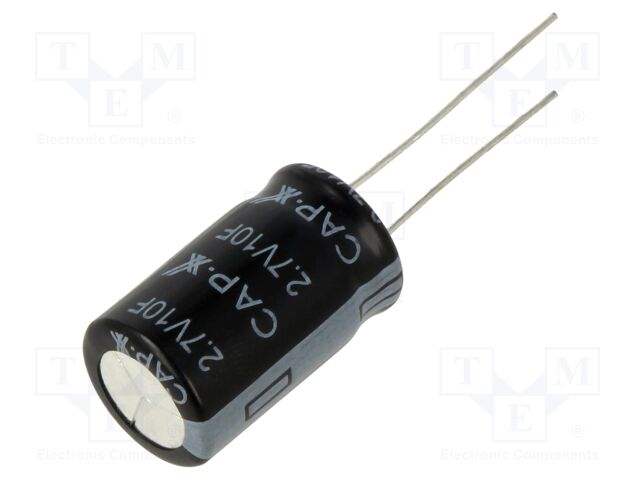 Supercapacitor; THT; 10F; 2.7VDC; -10÷30%; Ø12.5x20mm; 68mΩ; 20uA