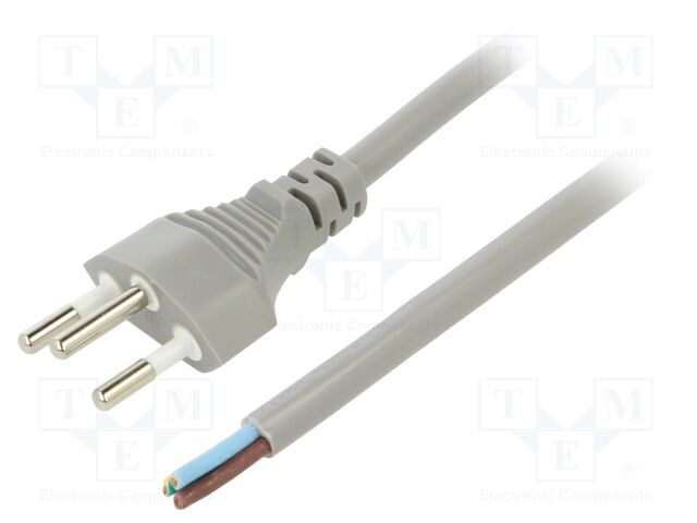 Cable; 3x1mm2; wires,SEV-1011 (J) plug; PVC; 3m; grey; 10A; 250V
